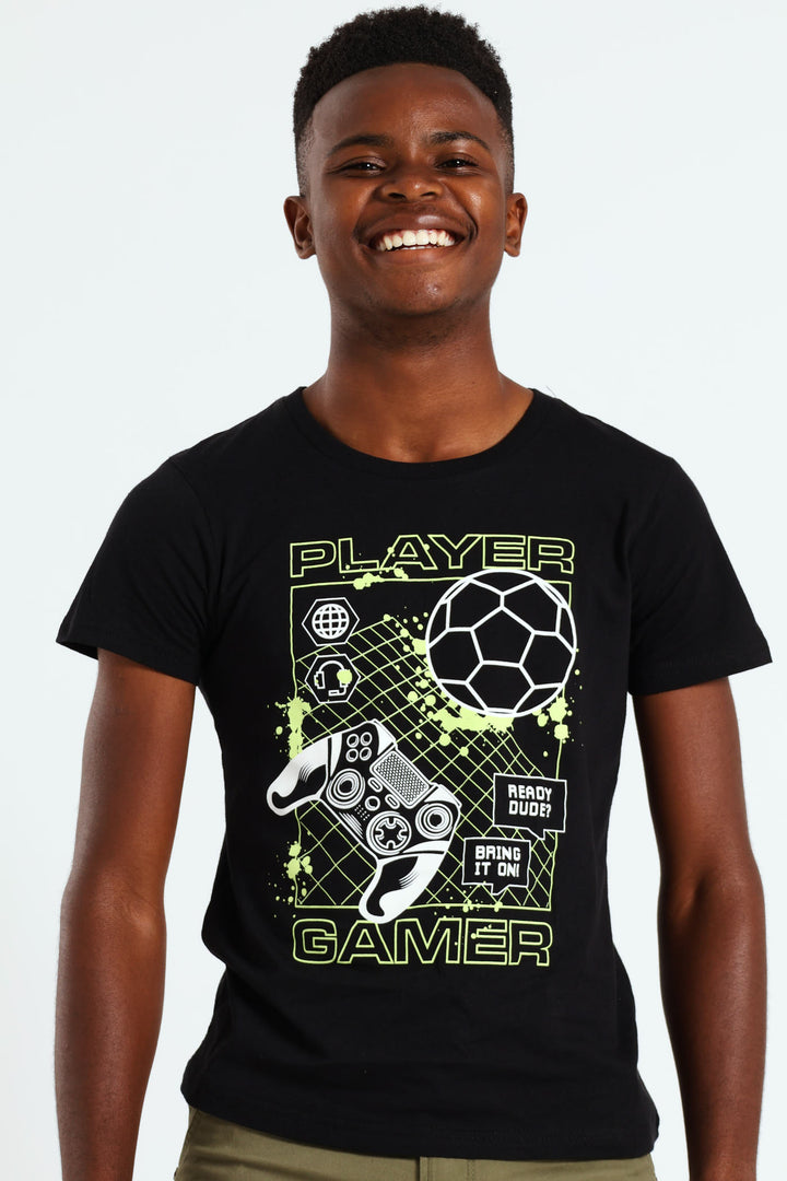 Boys Fifa Gaming Print Tee - Black