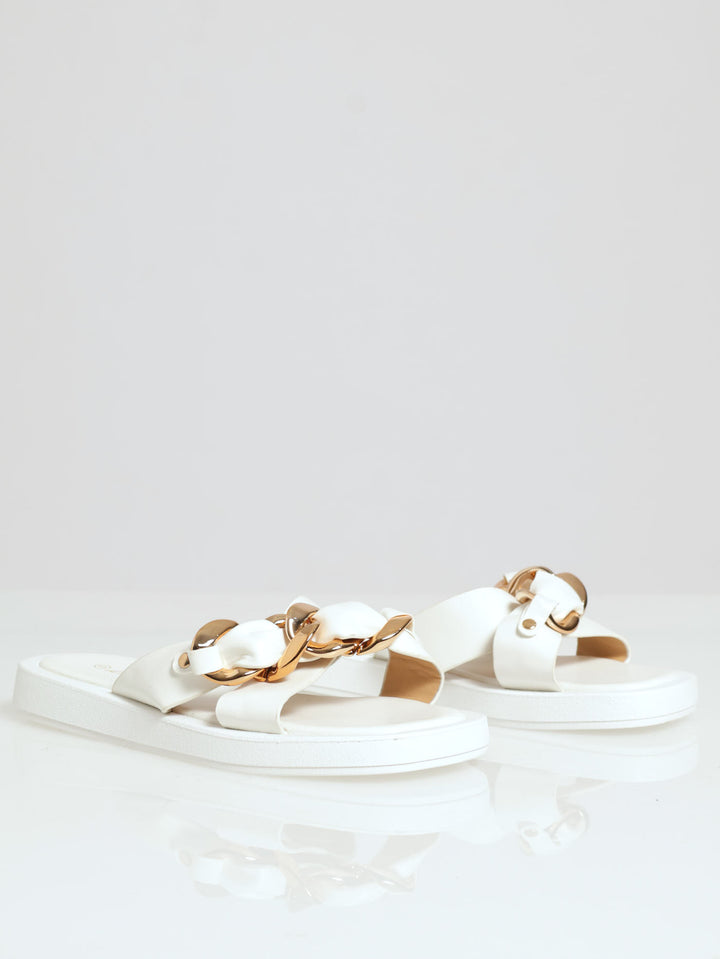 Crosstrap Chain Mule Flatform Sandal - Off White