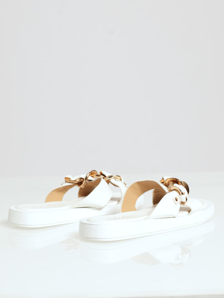 Crosstrap Chain Mule Flatform Sandal - Off White