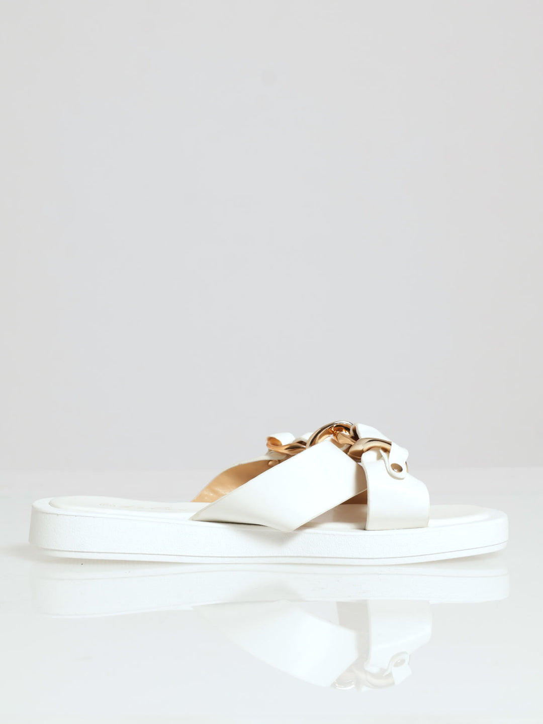 Crosstrap Chain Mule Flatform Sandal - Off White