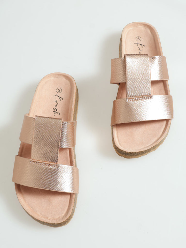 Textured Double Band Birkie Sandal - Rose Gold