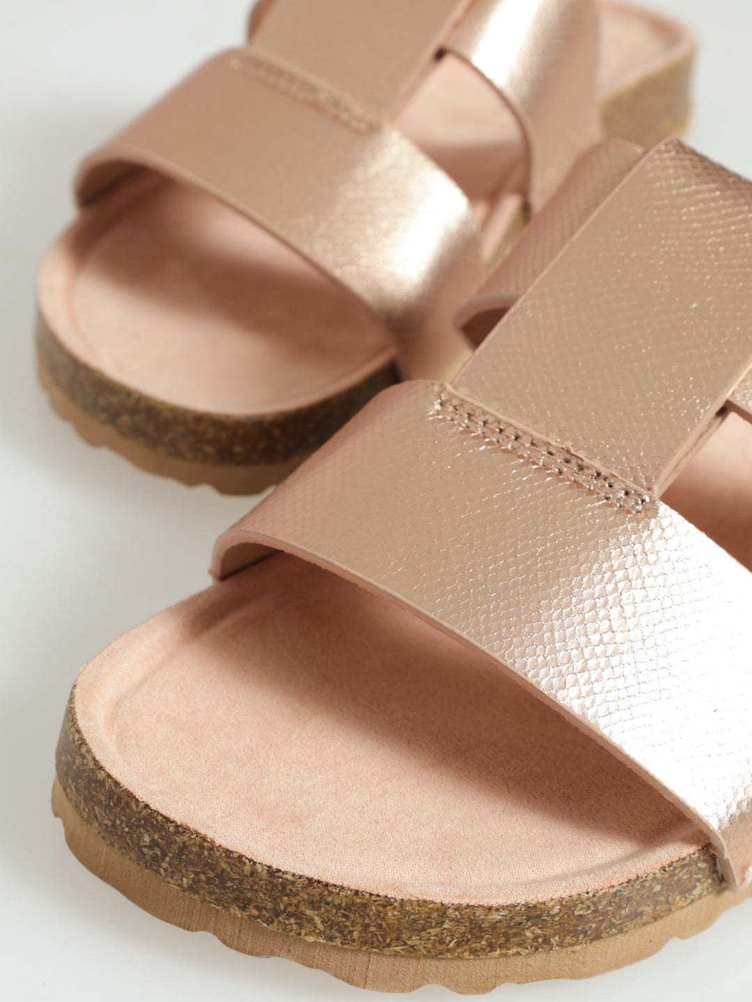 Textured Double Band Birkie Sandal - Rose Gold