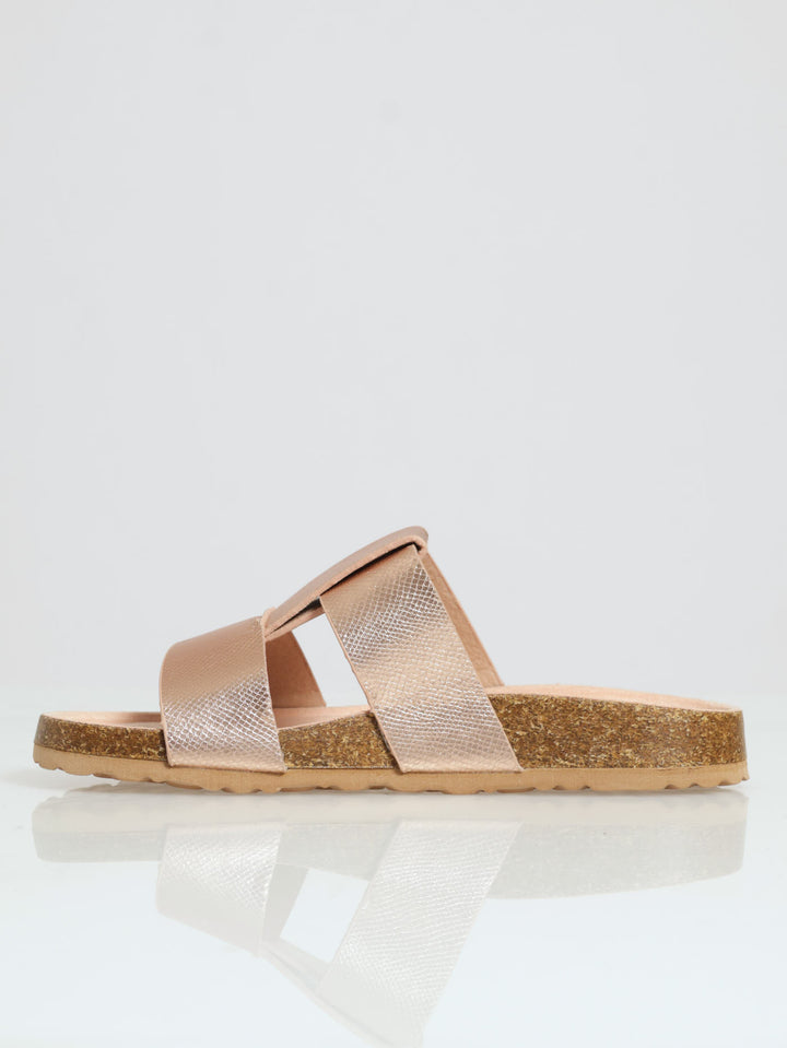 Textured Double Band Birkie Sandal - Rose Gold