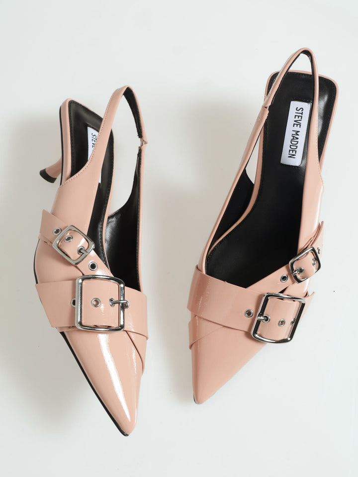 Stepback Slingback Buckle Detal Kitten Heel - Blush