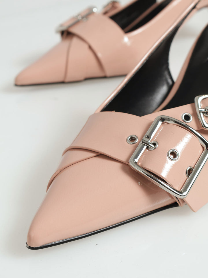 Stepback Slingback Buckle Detal Kitten Heel - Blush