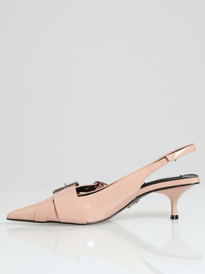 Stepback Slingback Buckle Detal Kitten Heel - Blush