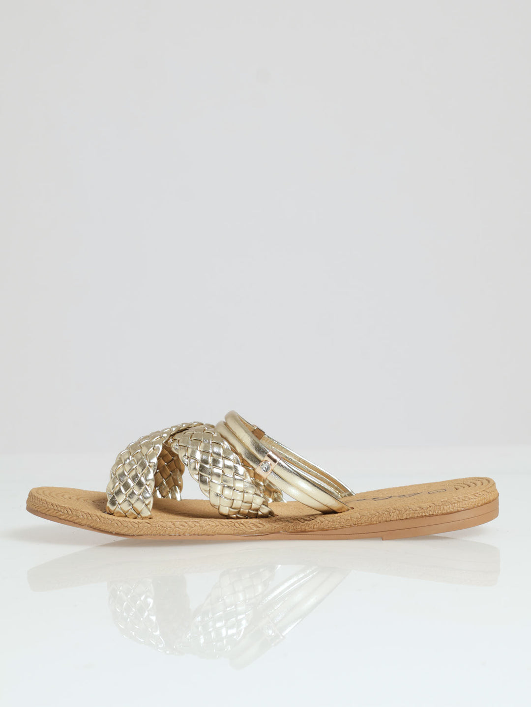 Weaved Crosstrap Mule Sandal - Gold