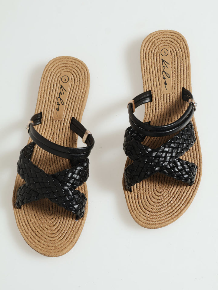 Weaved Crosstrap Mule Sandal - Black