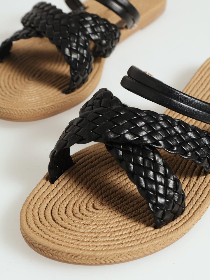 Weaved Crosstrap Mule Sandal - Black