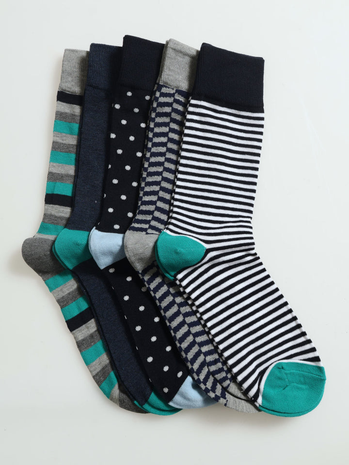 5 Pack Fashion Anklet Socks - Blue/Grey