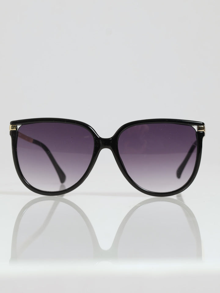 Large Round Frame Gold Arms Sunglasses - Black