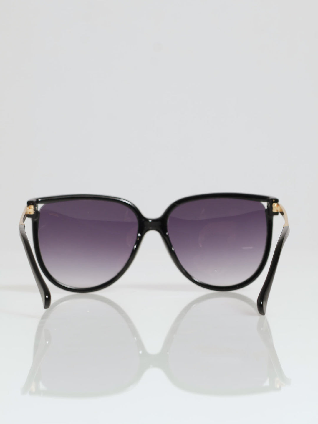 Large Round Frame Gold Arms Sunglasses - Black