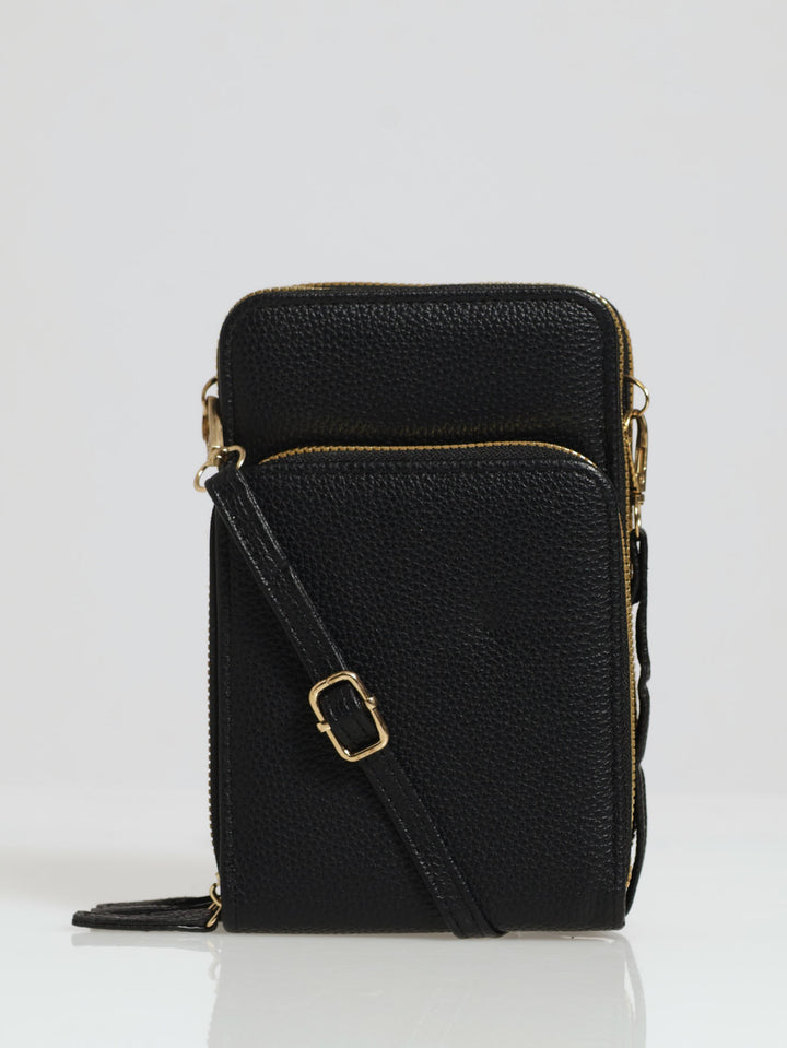 Double Zip Cell Phone Satchel - Black