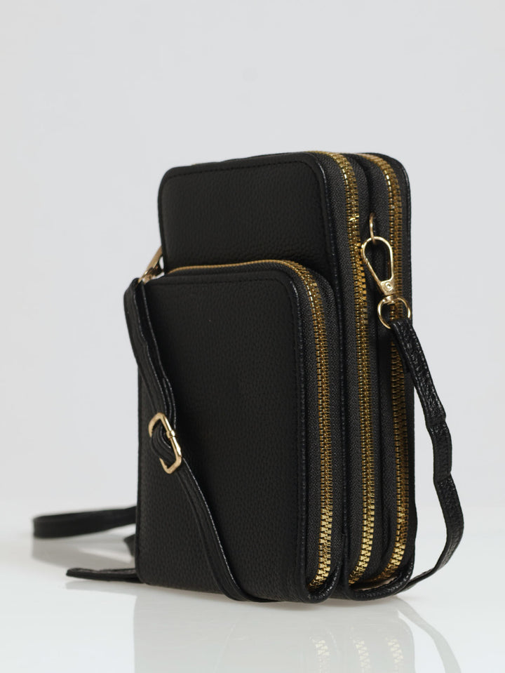 Double Zip Cell Phone Satchel - Black