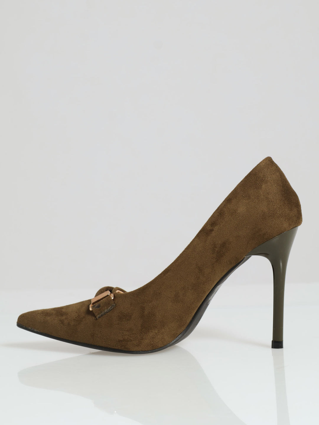 Microfibre Twisted Strap Trim Stilletto Court Heel - Olive