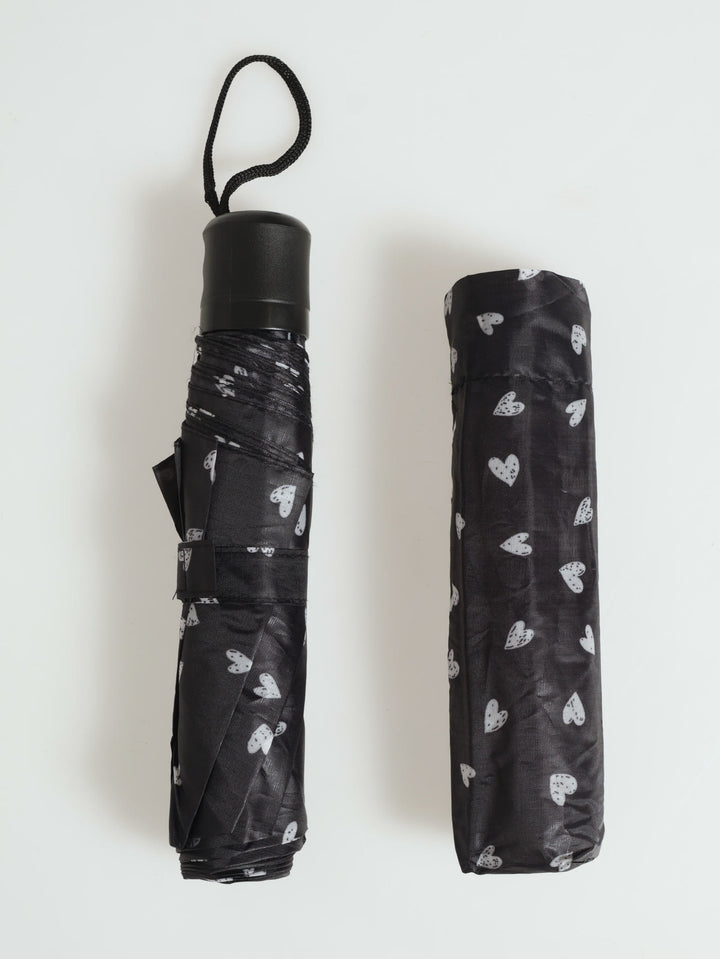 New Heart Printed Umbrella - Black/White