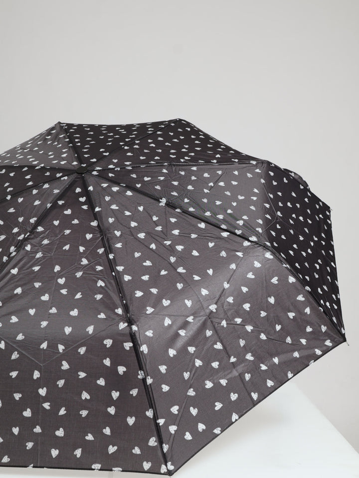 New Heart Printed Umbrella - Black/White