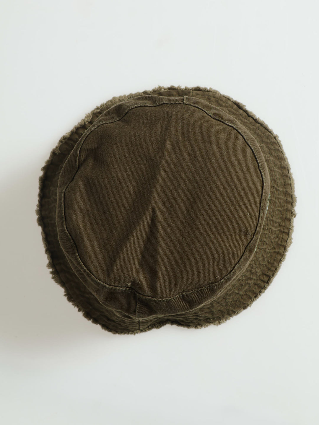 Boys Frayed Ebroidery Olive Bucket Hat