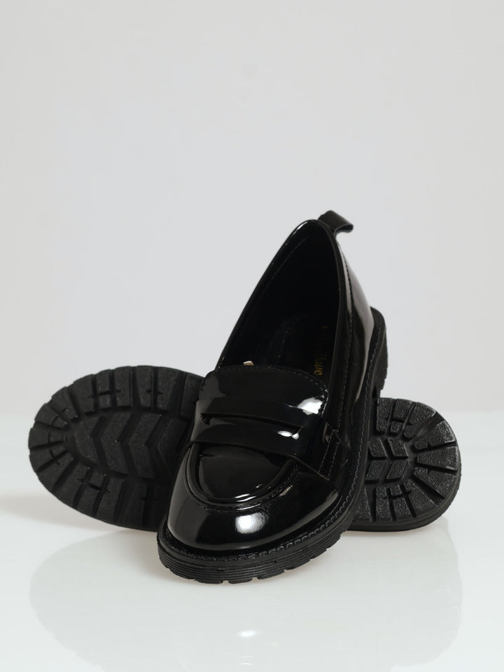 Girls Patent Penny Mocc Loafer - Black