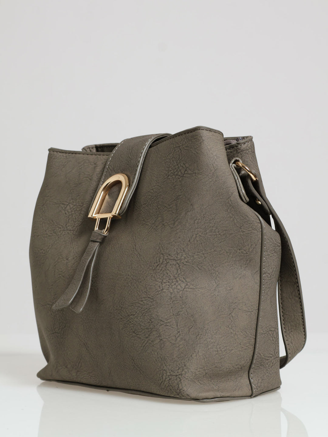 Gold Clasp Flap Shopper Bag - Dark Grey