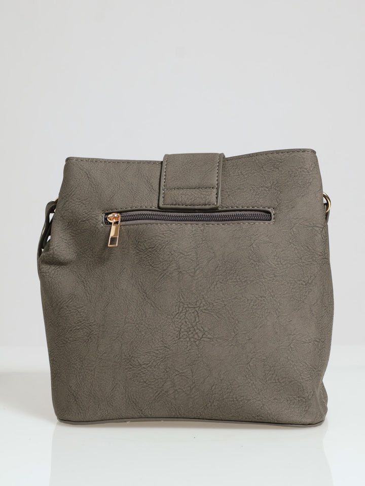 Gold Clasp Flap Shopper Bag - Dark Grey