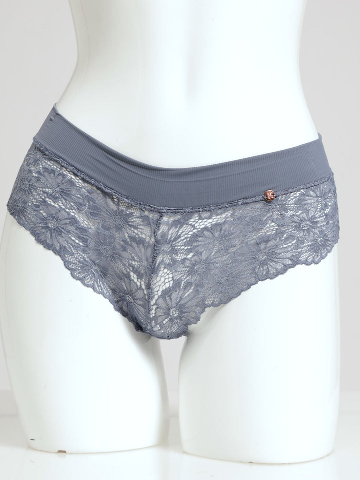 3 Pack Ribbed Microfibre Lace Midi Boyleg Panties - Blue Mist/Amber