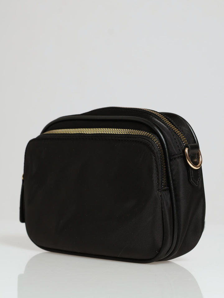 Nylon Gold Zip Camera Bag - Black