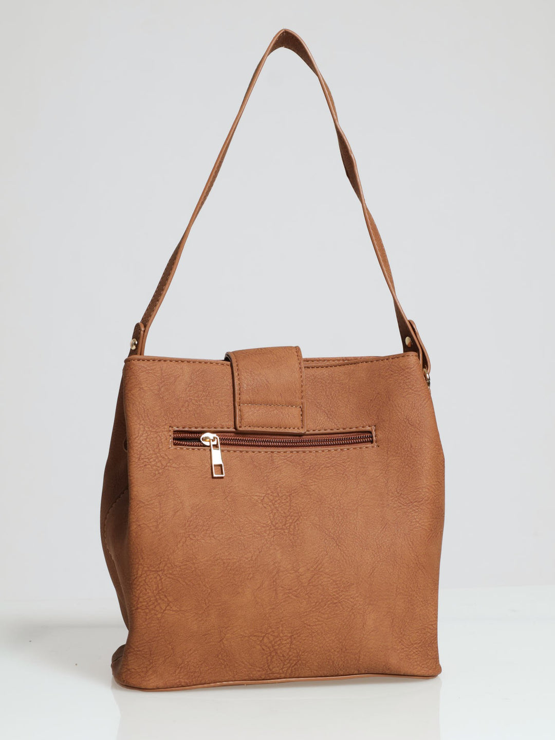 Gold Clasp Flap Shopper Bag - Tan