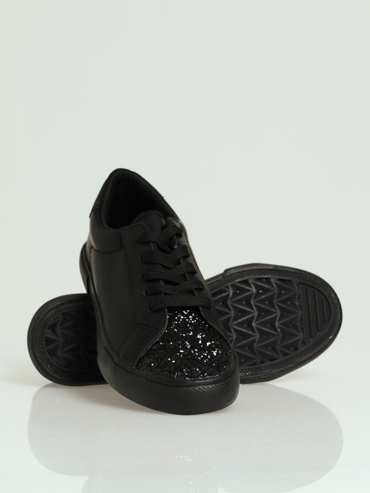 Girls Glitter Toe Sneaker - Black