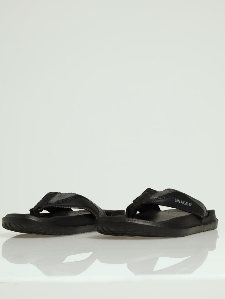 Wide Vamp 2 Tone Sandal - Black