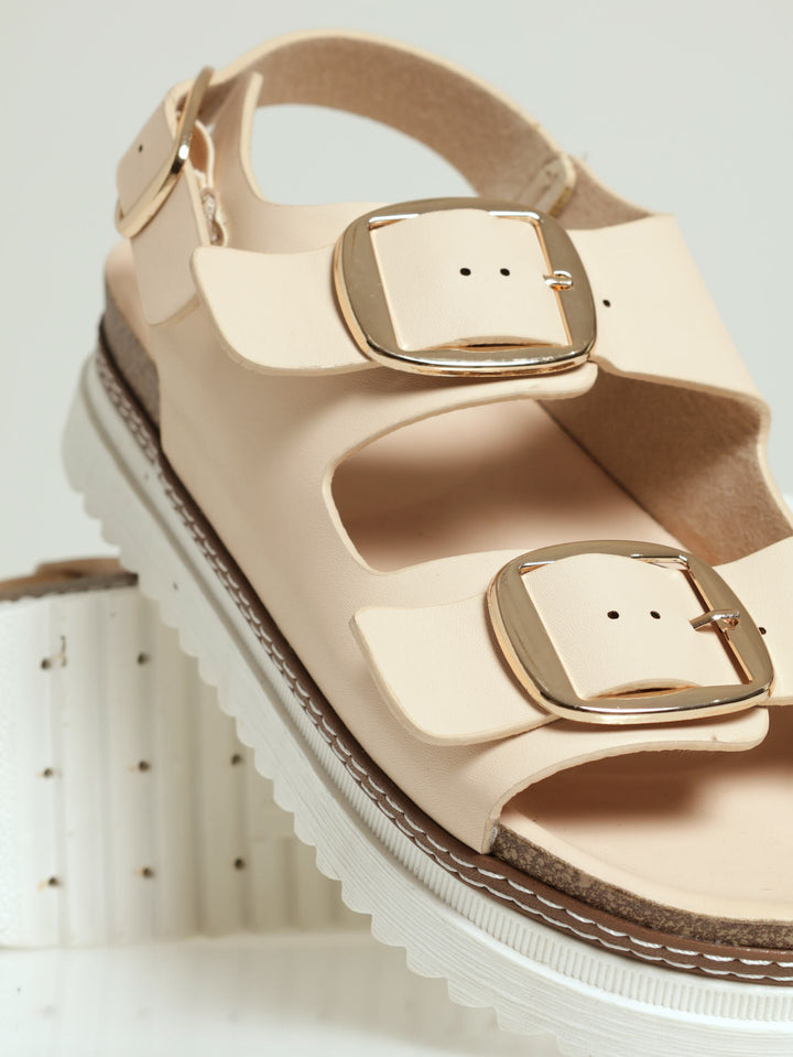 Jaden  Backstrap Birkie Platform Sandal - Nude