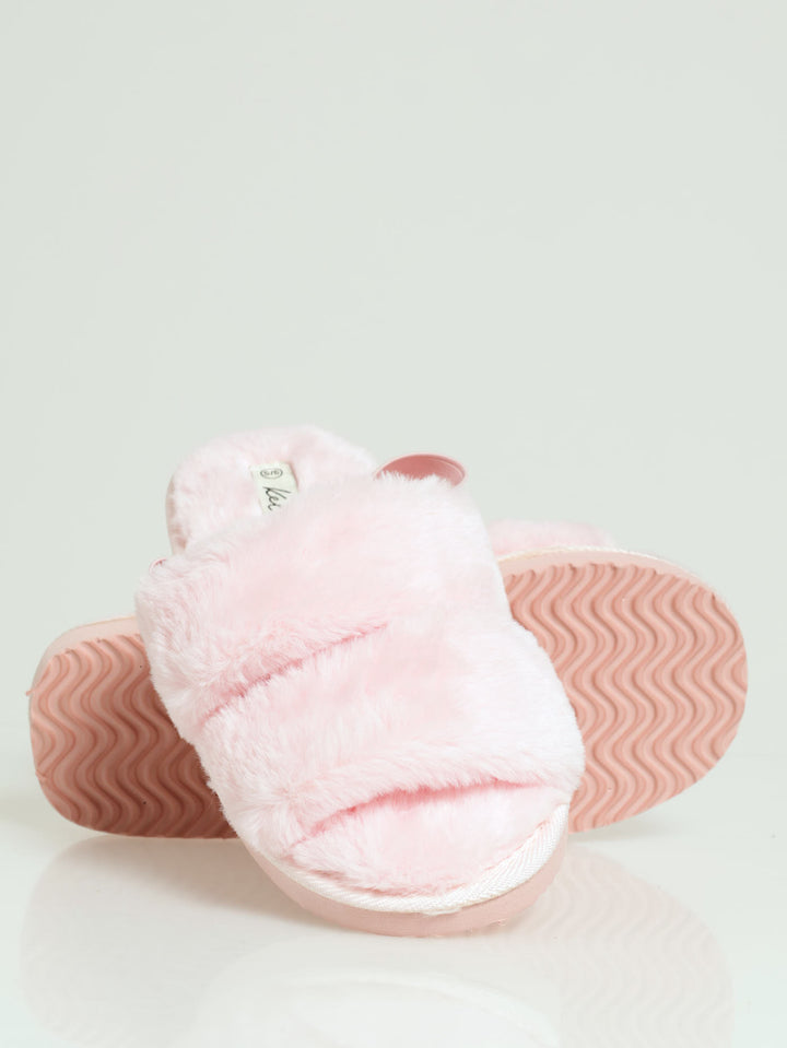 Slingback Plush Double Band Mule Slipper - Pink