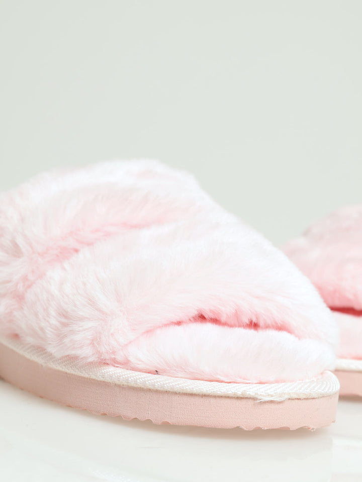 Slingback Plush Double Band Mule Slipper - Pink