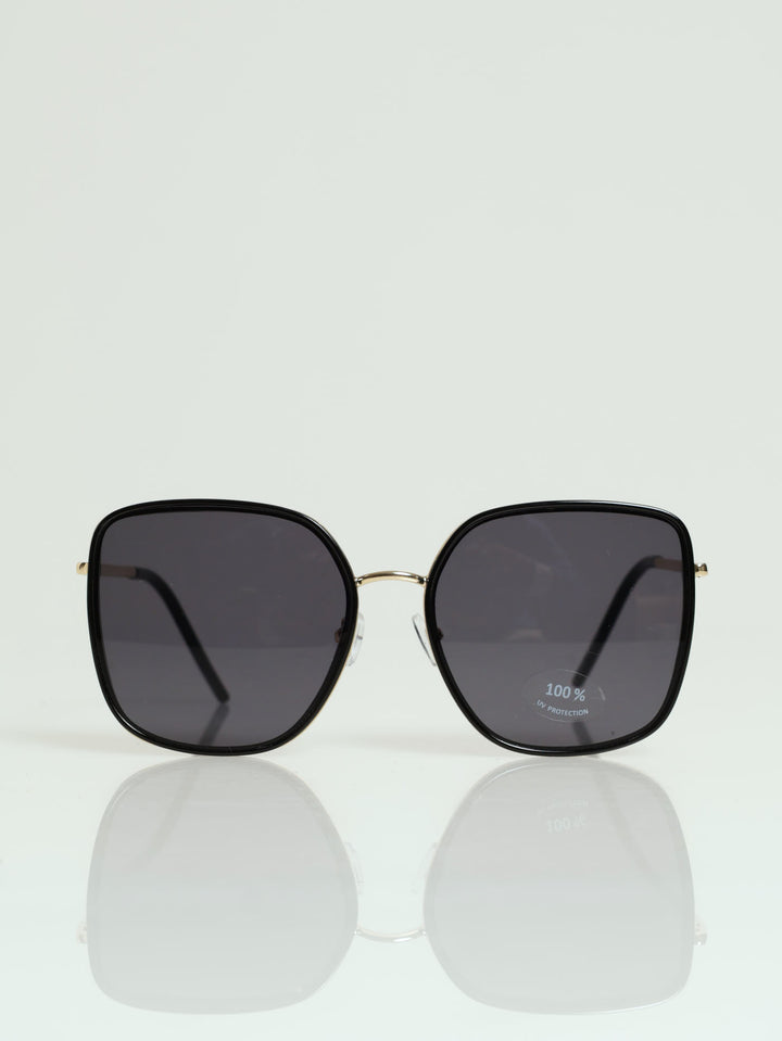 Large Square Gold Temple Smoke Lense Sunglasses - Black