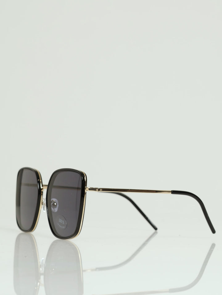 Large Square Gold Temple Smoke Lense Sunglasses - Black