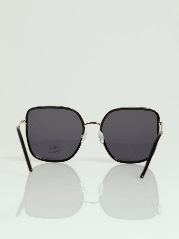 Large Square Gold Temple Smoke Lense Sunglasses - Black