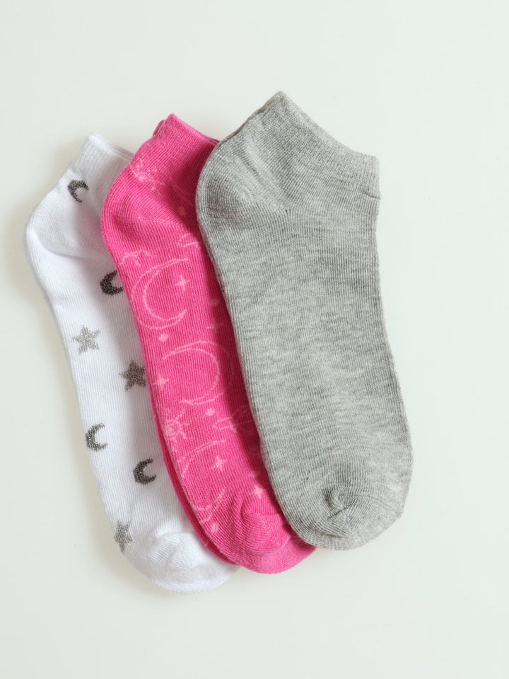 3 Pack Low Cut Celestial Socks - White/Pink