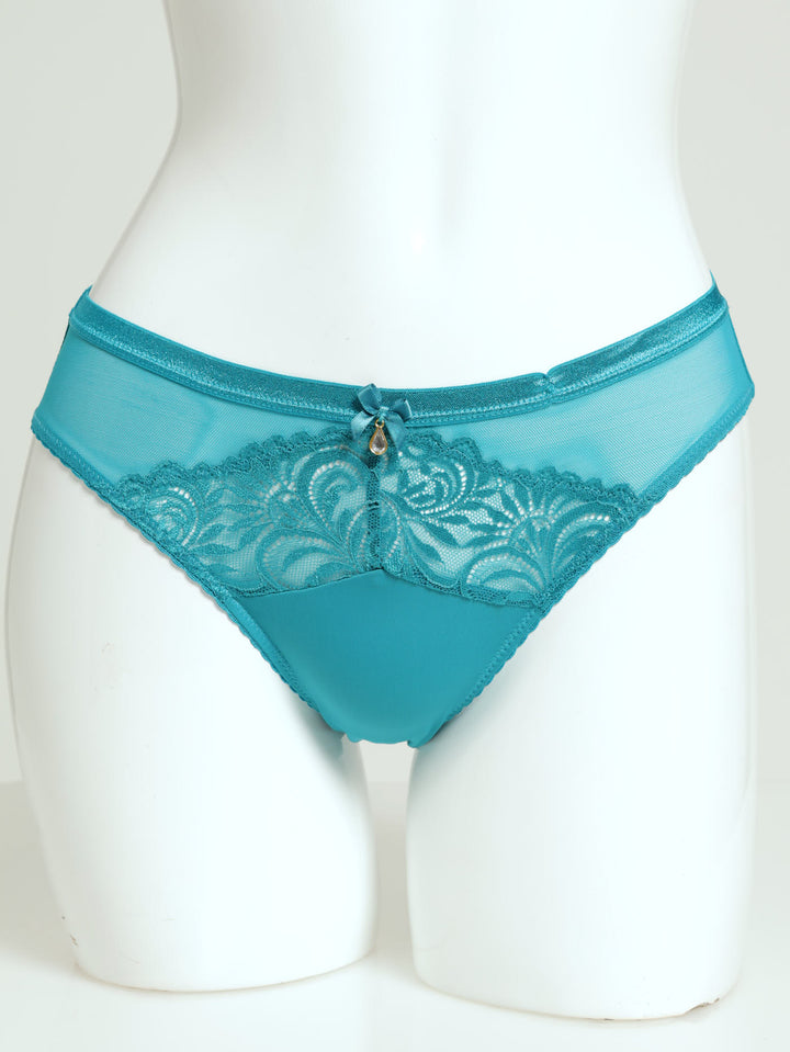 Microfibre/Lace Bikini Panty - Teal