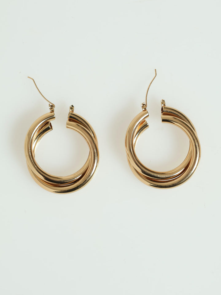 Double Tube Hoop Earring - Gold