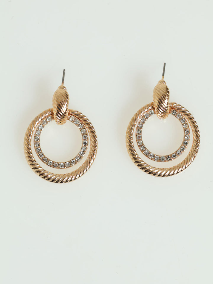 Round Text Jewel Door Knocker Earing - Gold