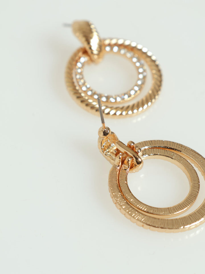 Round Text Jewel Door Knocker Earing - Gold