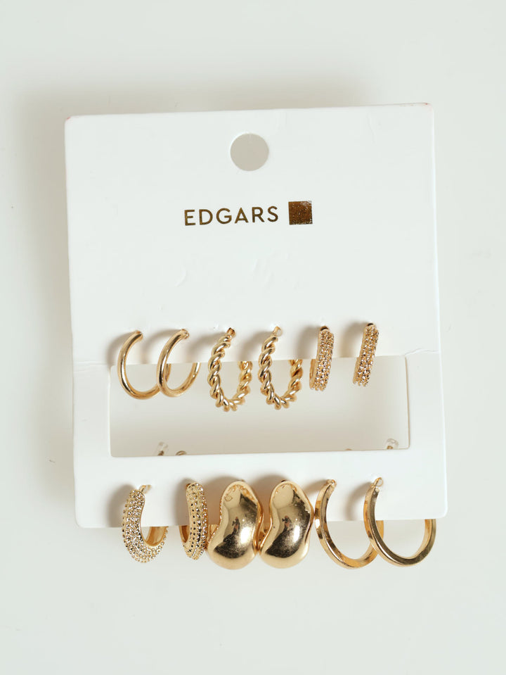 6 Pack Small Hoops Earrings - Gold