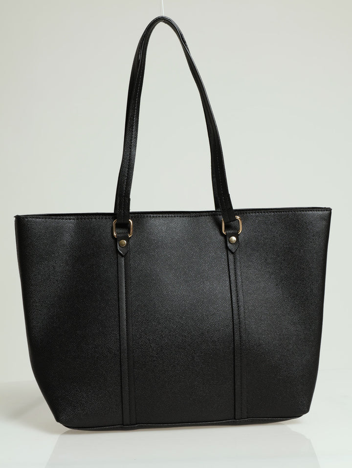 Gold Buckle Pebble Shopper Bag - Black