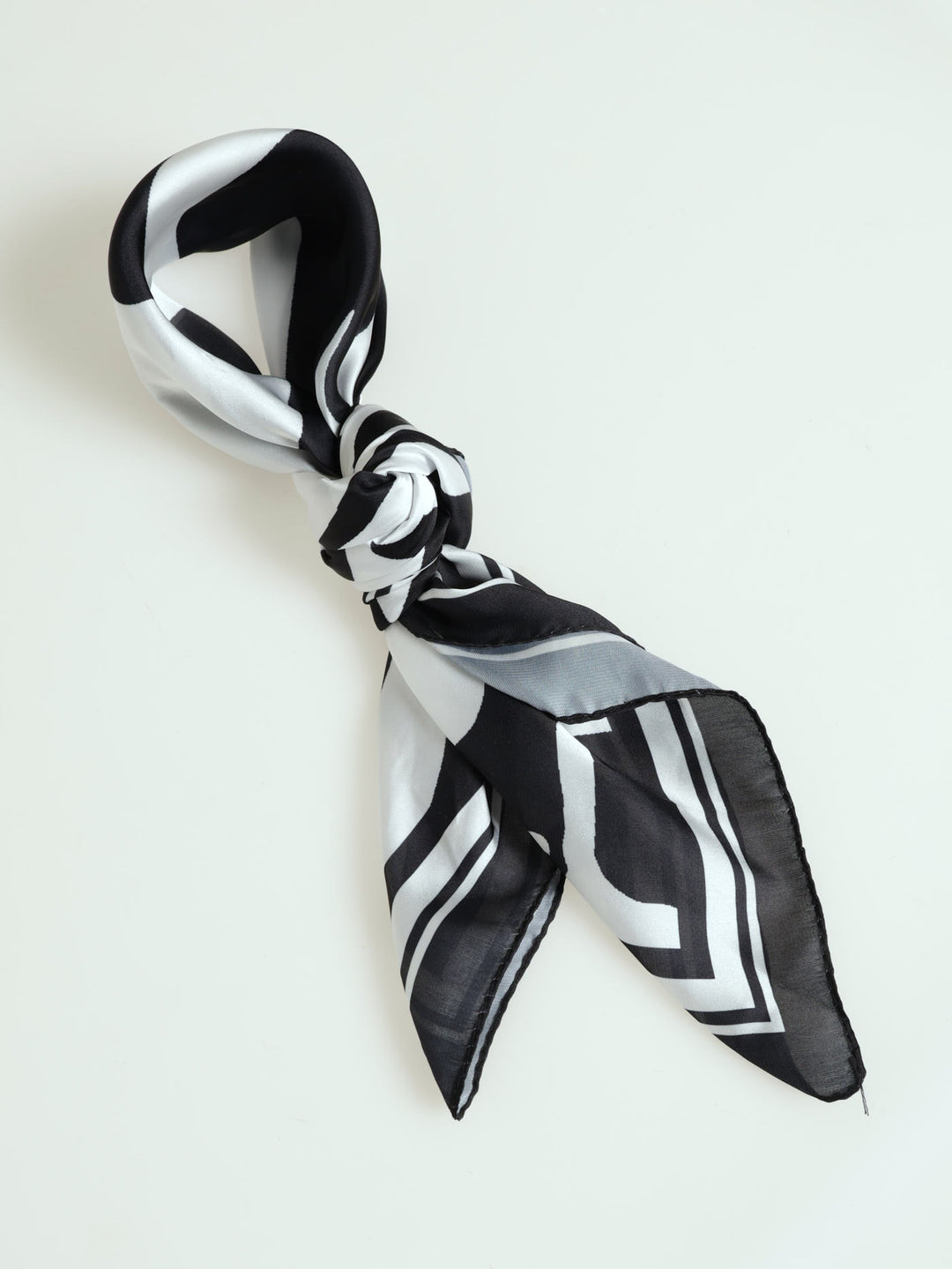 Colour Block Floral Border Print Satin Feel Scarf - Black/White