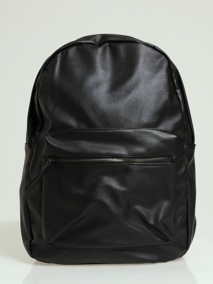 PU Backpack with Front Pouch - Black