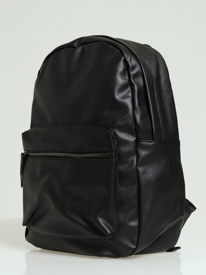 PU Backpack with Front Pouch - Black