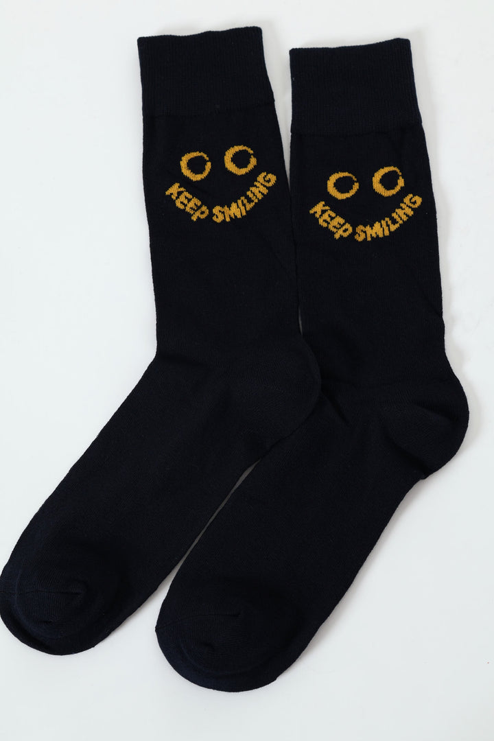 Single Keep Smiling  Anklet Socks - Navy