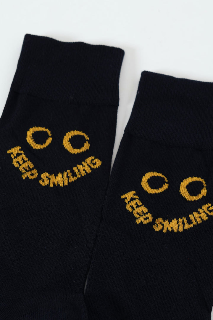 Single Keep Smiling  Anklet Socks - Navy