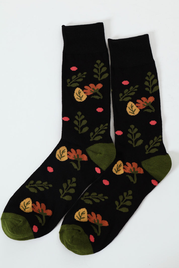 Floral Happy Socks - Black