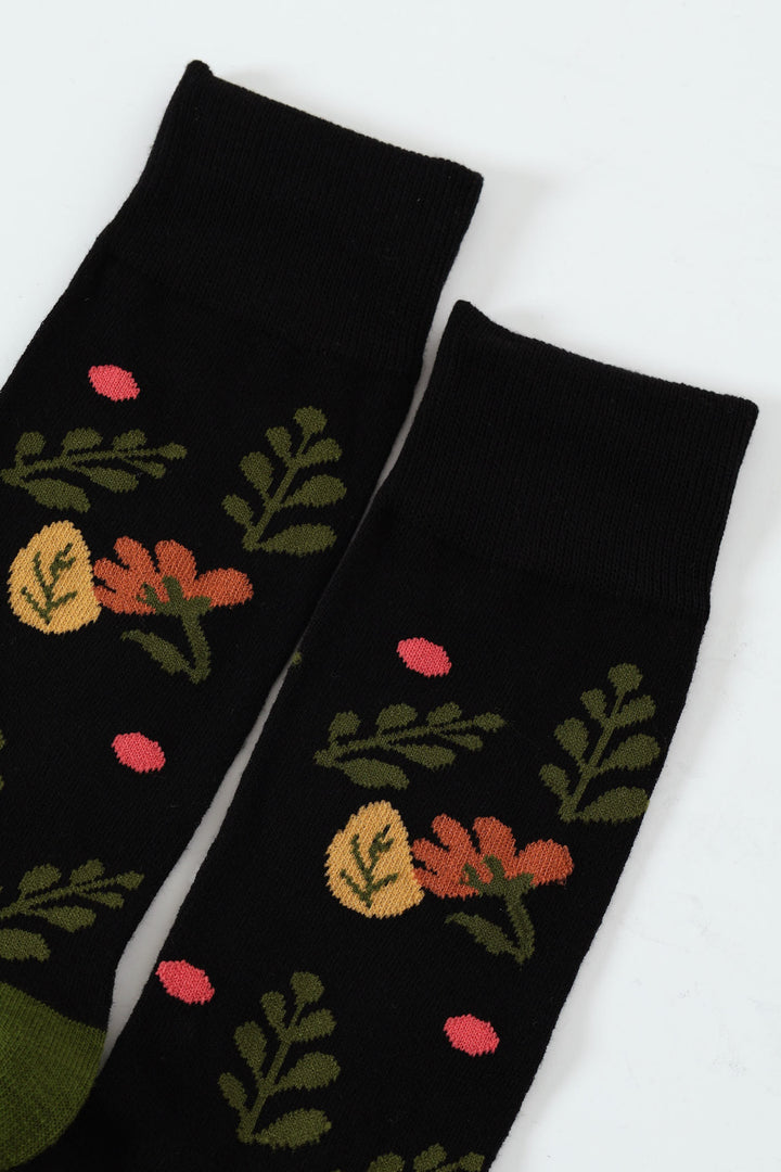 Floral Happy Socks - Black